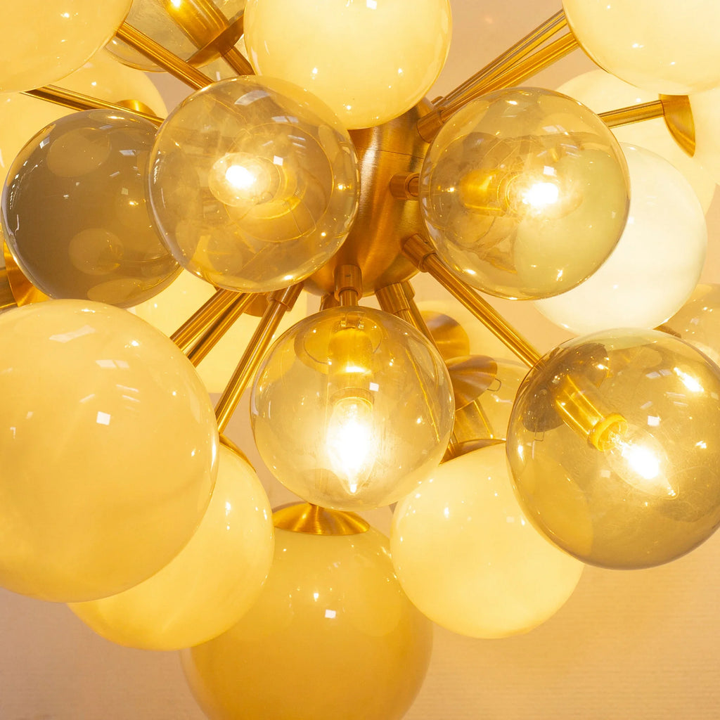 Suspension chandelier with mixed green Murano blown glass spheres - SoloCoseBelle