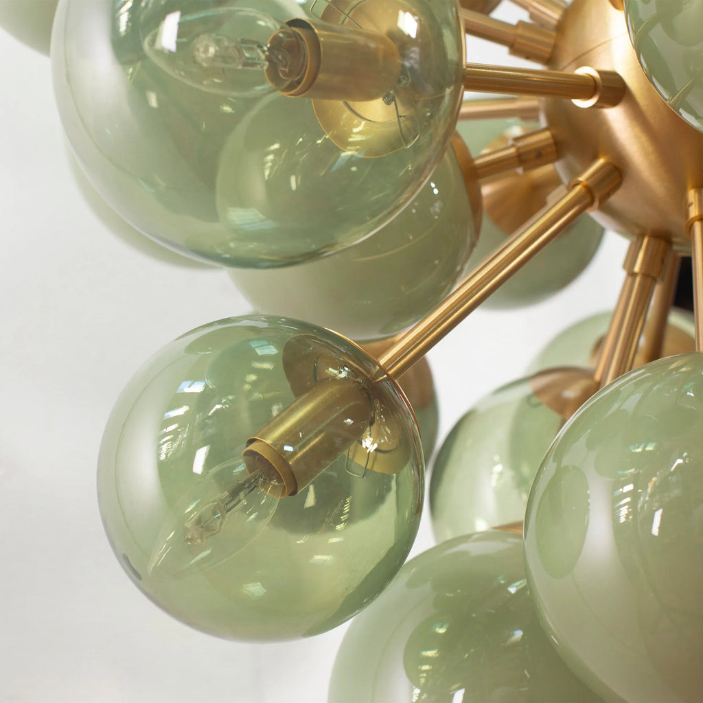 Suspension chandelier with mixed green Murano blown glass spheres - SoloCoseBelle