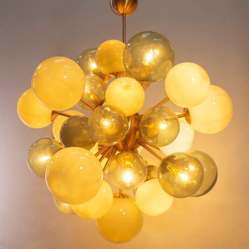 Suspension chandelier with mixed green Murano blown glass spheres - SoloCoseBelle
