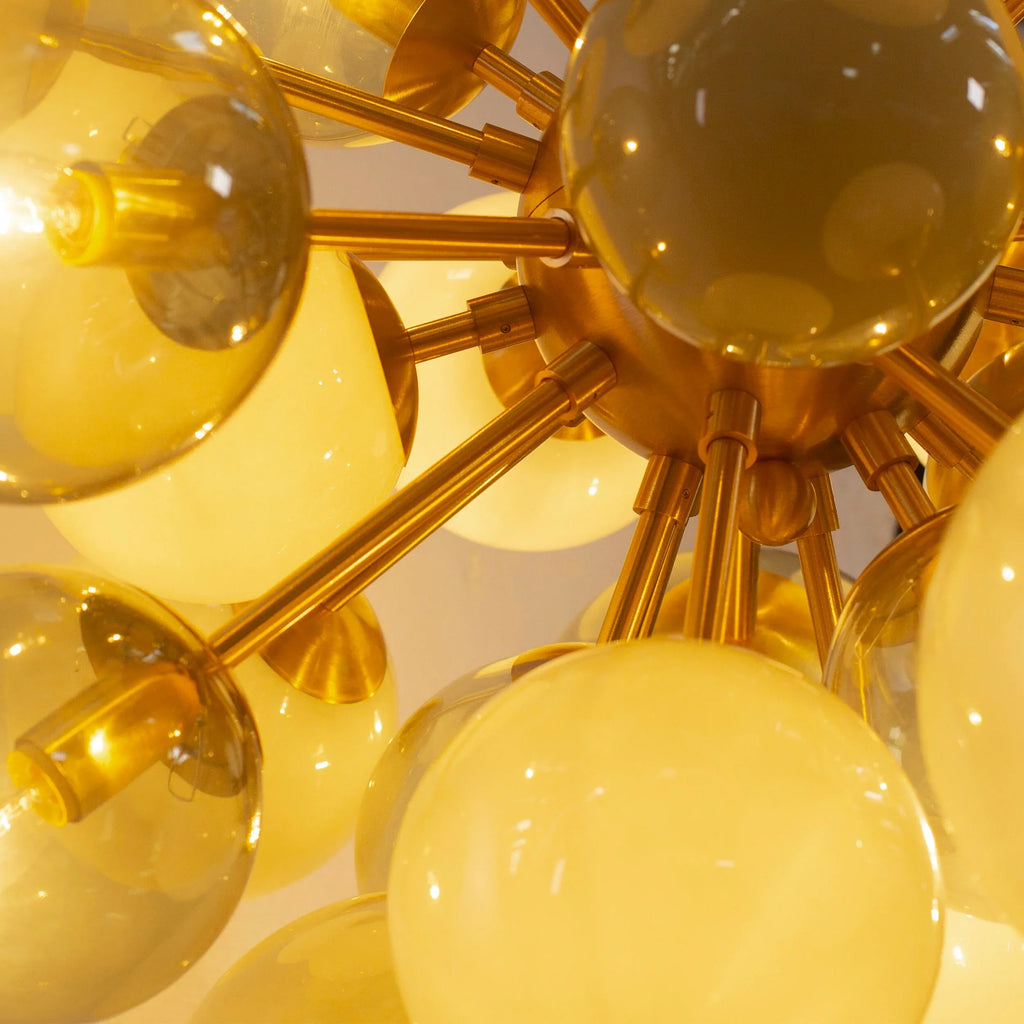 Suspension chandelier with mixed green Murano blown glass spheres - SoloCoseBelle