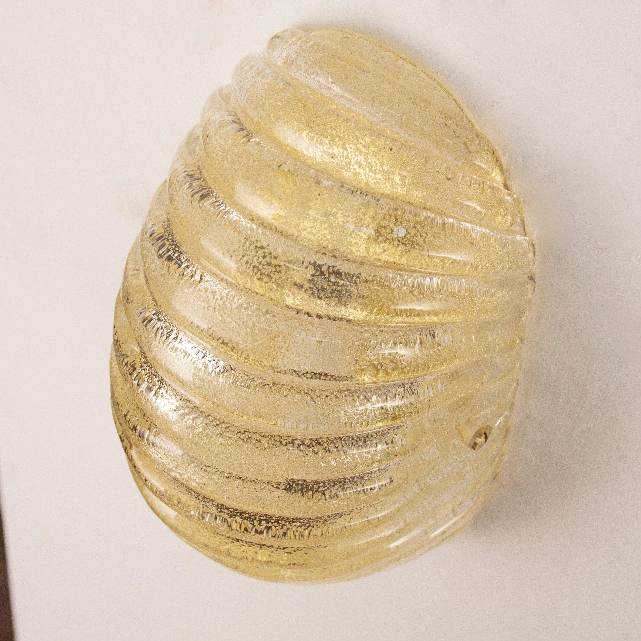 Set of 2 Amber Murano Glass Shell Sconce Set, Brass Frame - SoloCoseBelle