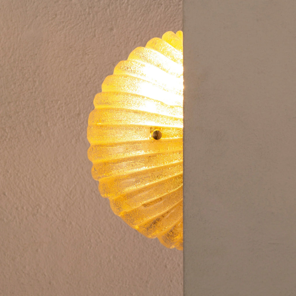 Set of 2 Amber Murano Glass Shell Sconce Set, Brass Frame - SoloCoseBelle