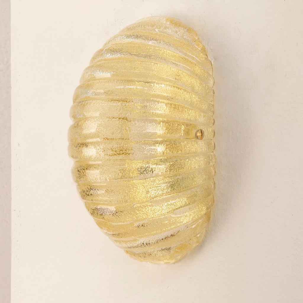 Set of 2 Amber Murano Glass Shell Sconce Set, Brass Frame - SoloCoseBelle