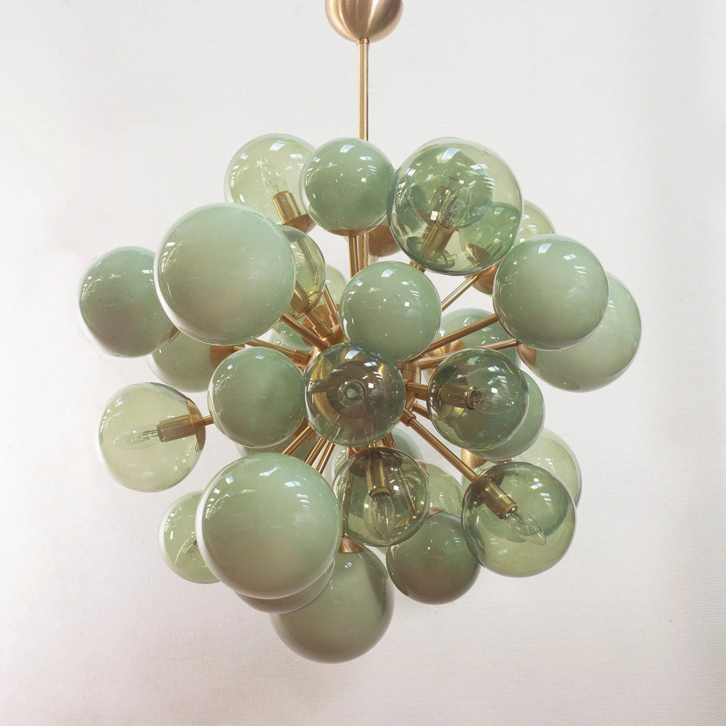 Suspension chandelier with mixed green Murano blown glass spheres - SoloCoseBelle