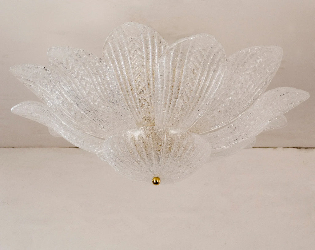 Clear Murano glass ceiling lamp, handcrafted leaves with grit - SoloCoseBelle