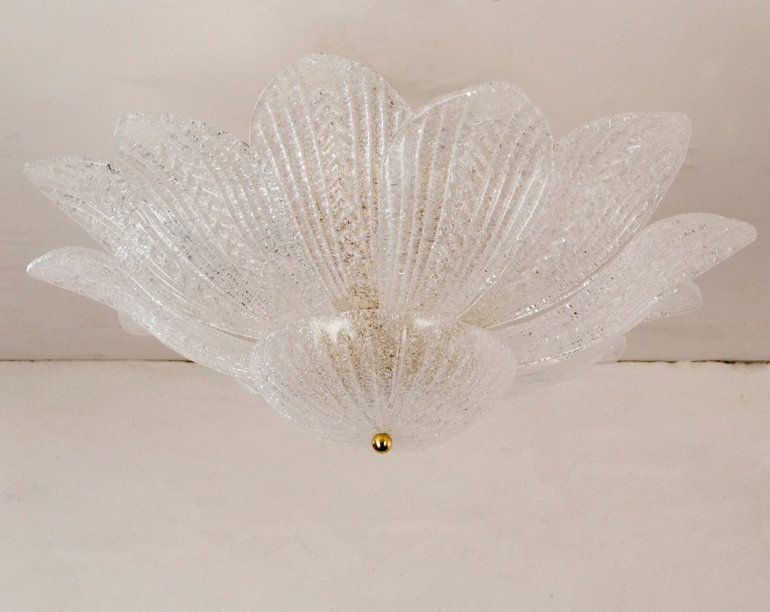 Clear Murano glass ceiling lamp, handcrafted leaves with grit - SoloCoseBelle