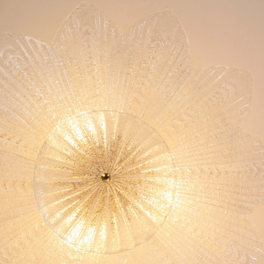 Clear Murano glass ceiling lamp, handcrafted leaves with grit - SoloCoseBelle