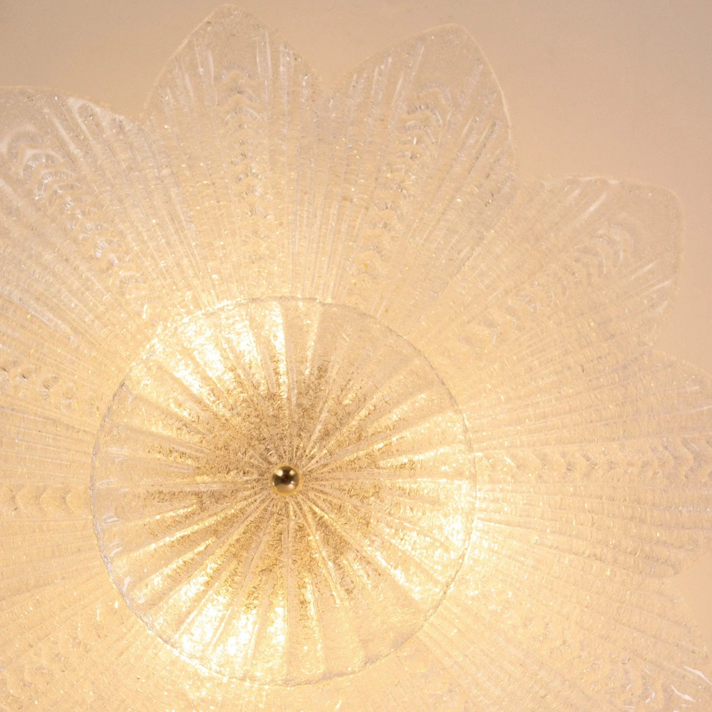Clear Murano glass ceiling lamp, handcrafted leaves with grit - SoloCoseBelle