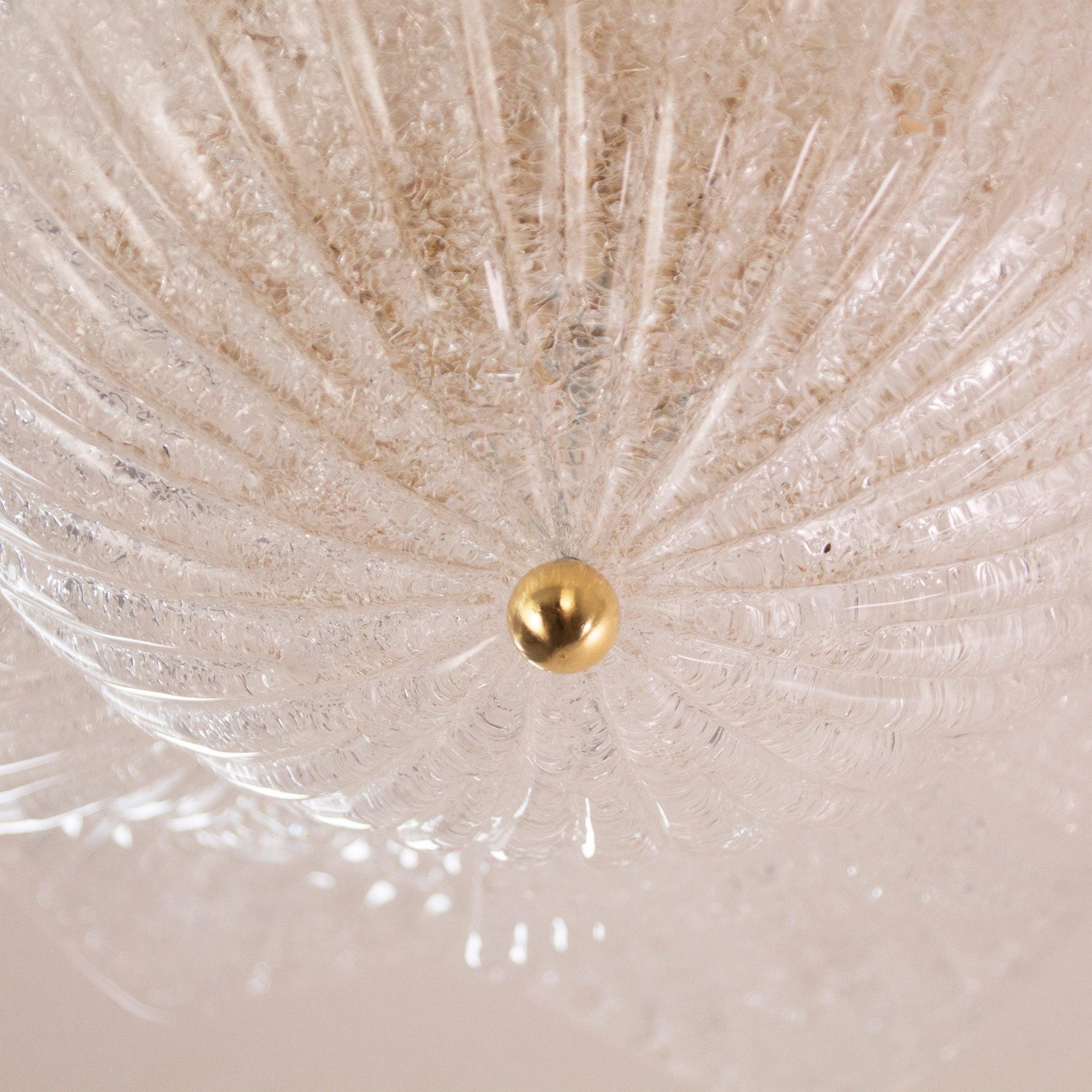 Clear Murano glass ceiling lamp, handcrafted leaves with grit - SoloCoseBelle
