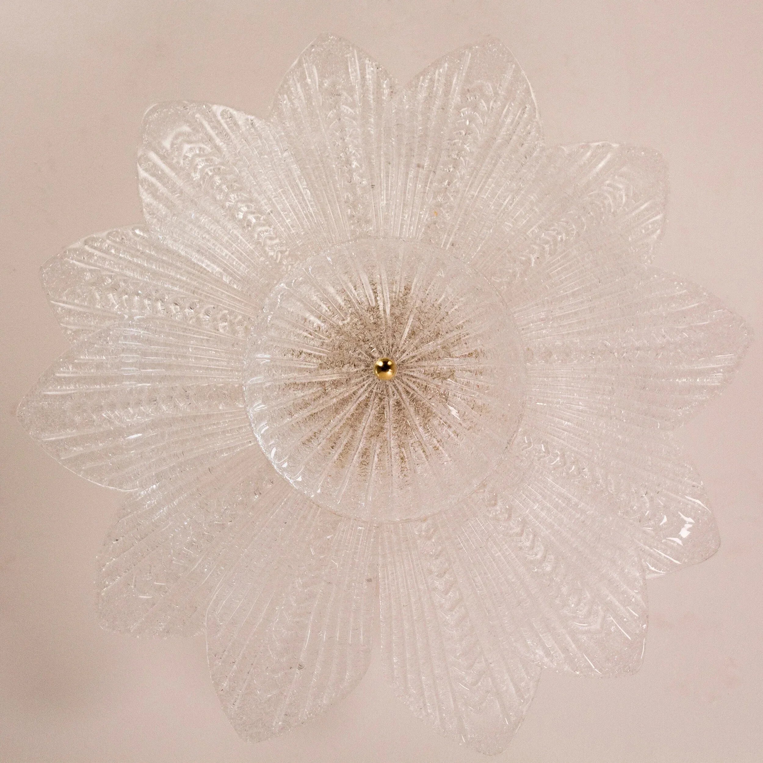 Clear Murano glass ceiling lamp, handcrafted leaves with grit - SoloCoseBelle