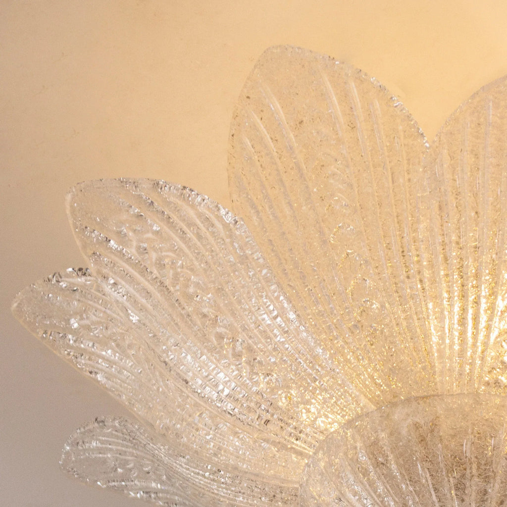 Clear Murano glass ceiling lamp, handcrafted leaves with grit - SoloCoseBelle