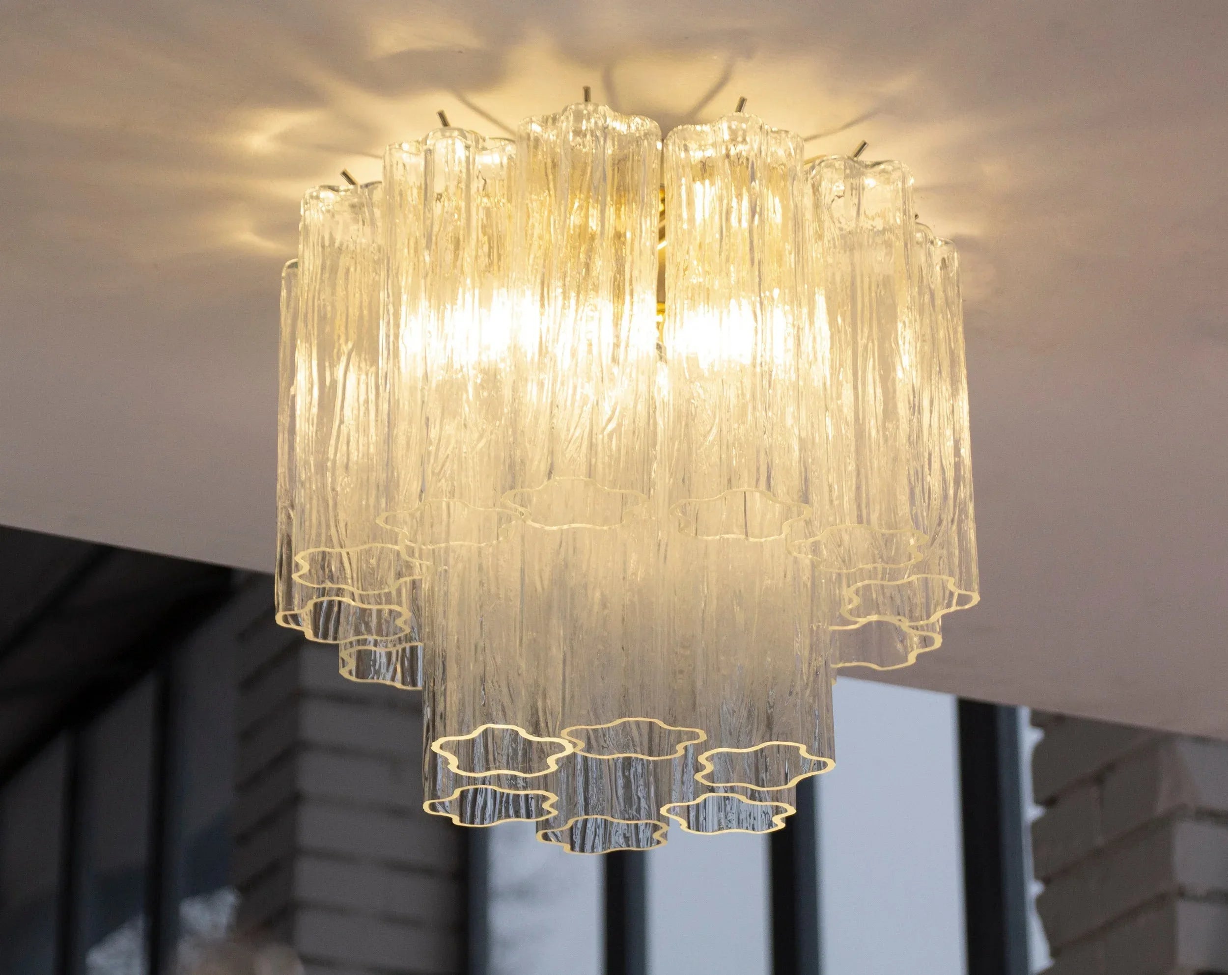Murano Glass Clear Tronchi Ceiling Lamp, Chandelier 35cm diameter - SoloCoseBelle