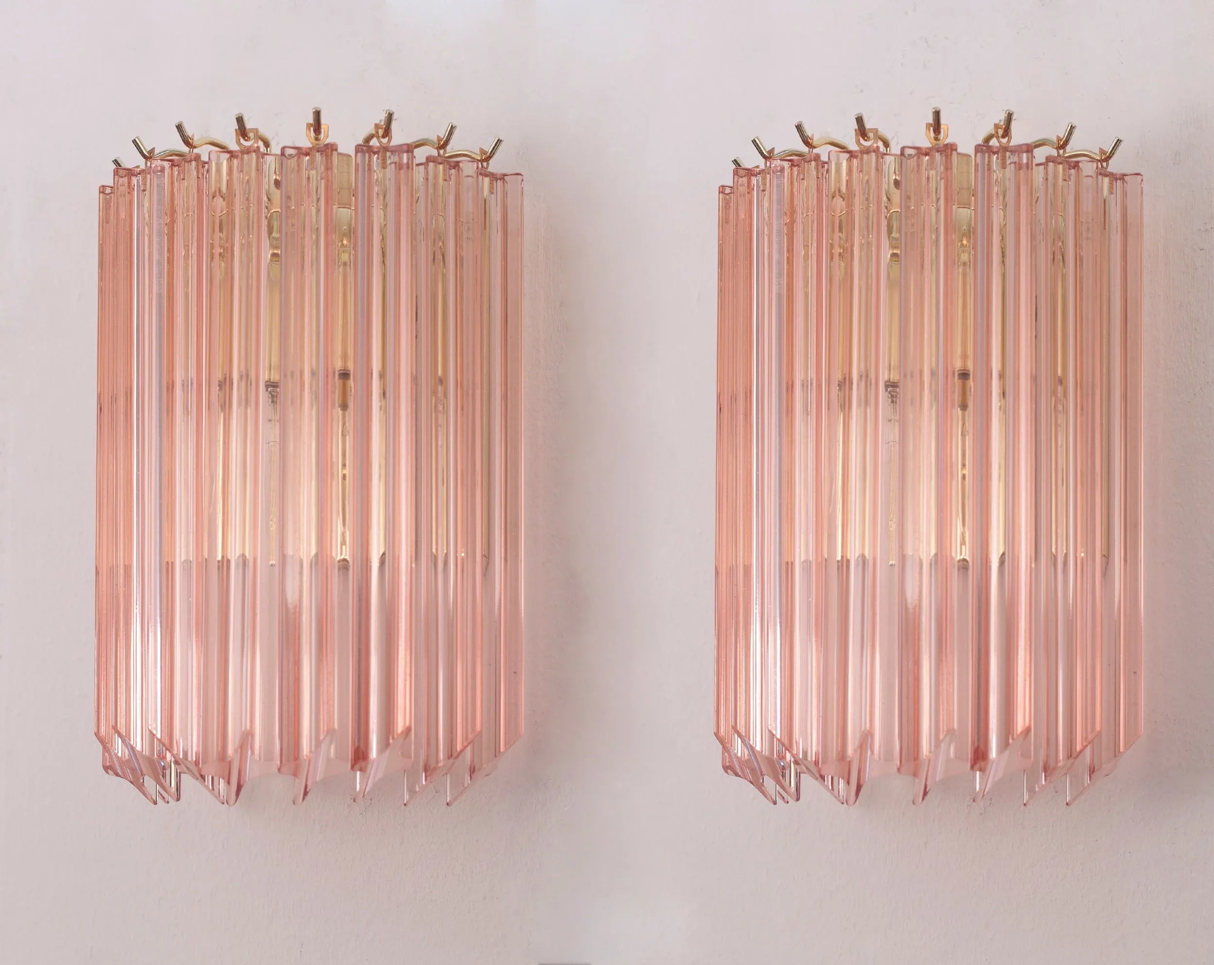 Set of 2 Pink Quadriedri Murano Glass Wall Sconces - SoloCoseBelle