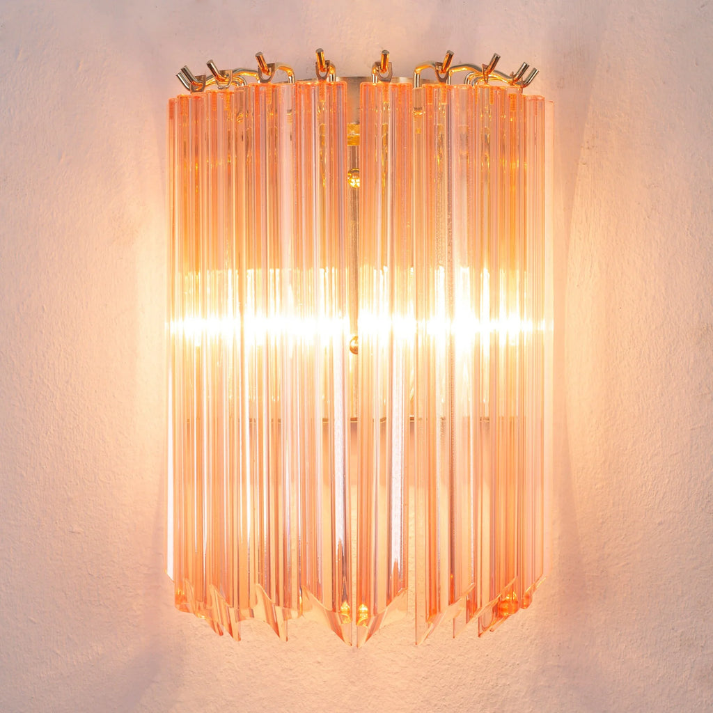 Set of 2 Pink Quadriedri Murano Glass Wall Sconces - SoloCoseBelle