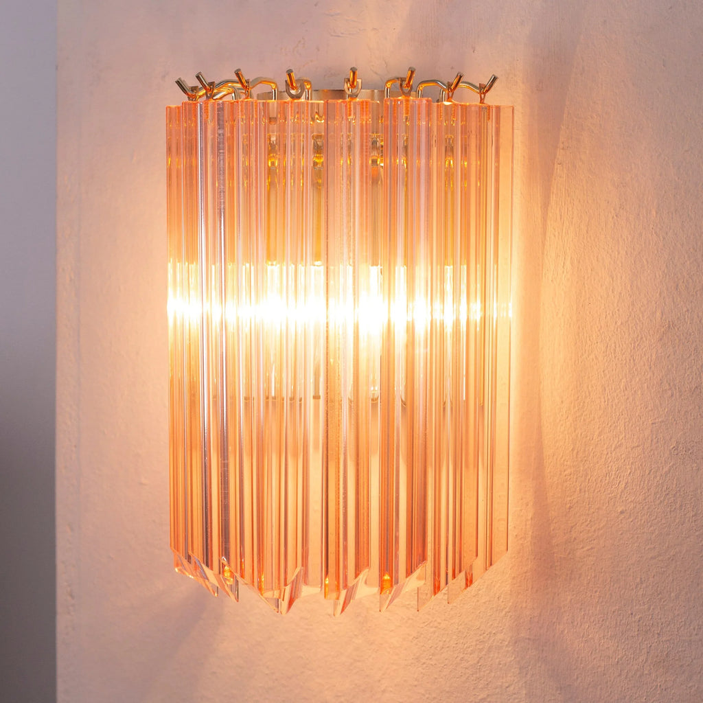 Set of 2 Pink Quadriedri Murano Glass Wall Sconces - SoloCoseBelle