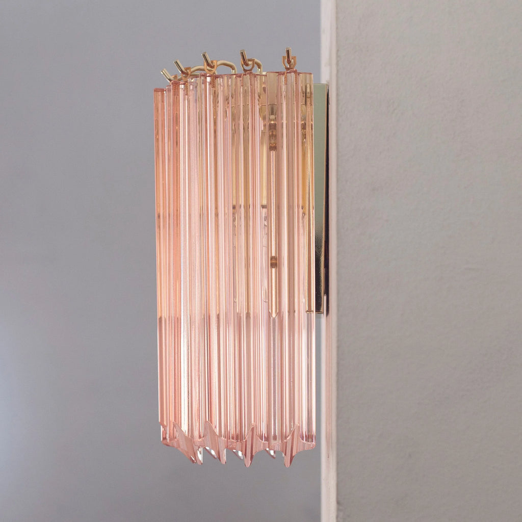 Set of 2 Pink Quadriedri Murano Glass Wall Sconces - SoloCoseBelle