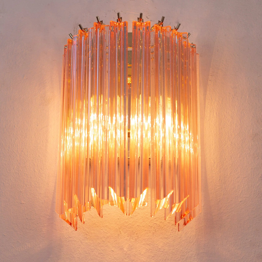 Set of 2 Pink Quadriedri Murano Glass Wall Sconces - SoloCoseBelle