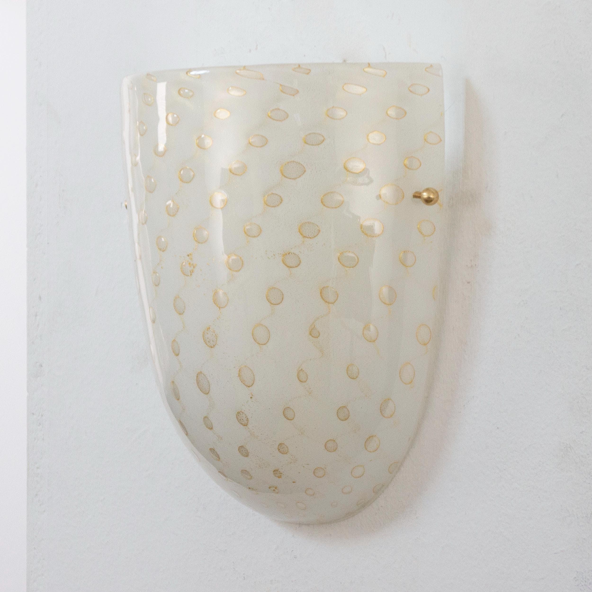 Set of 2 White Murano glass wall sconces with artistic gold decoration - SoloCoseBelle