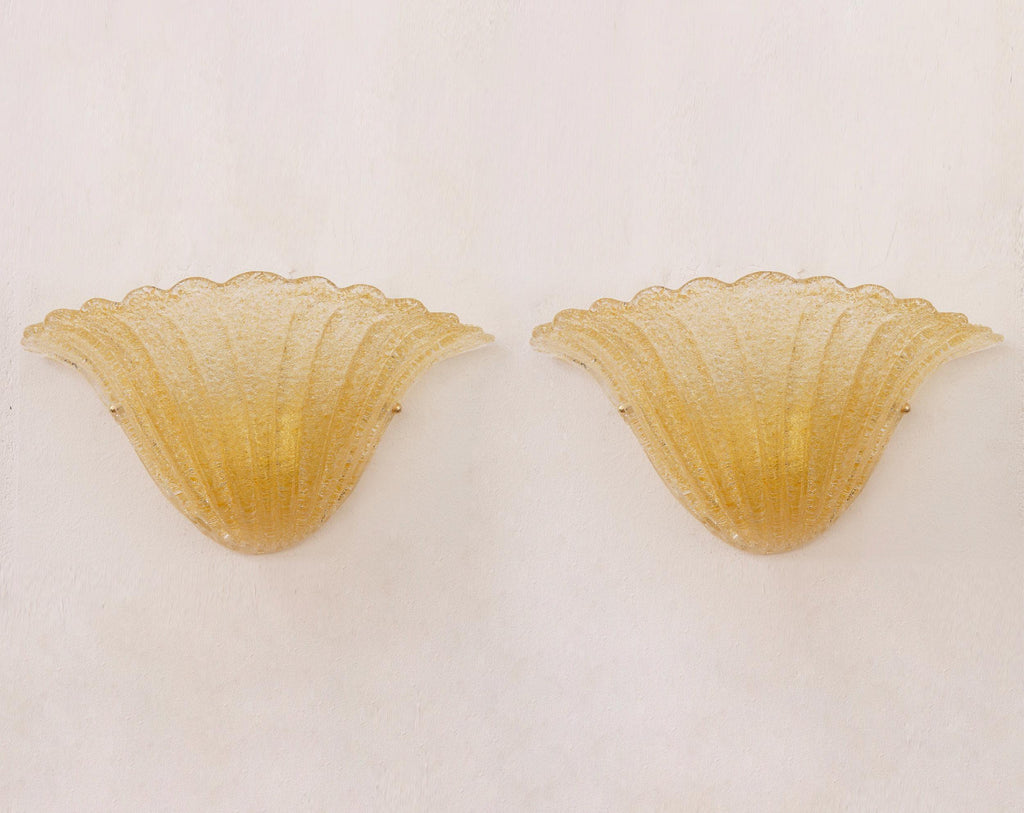 Pair of Elegant Amber Murano glass wall sconce hand with grit - SoloCoseBelle