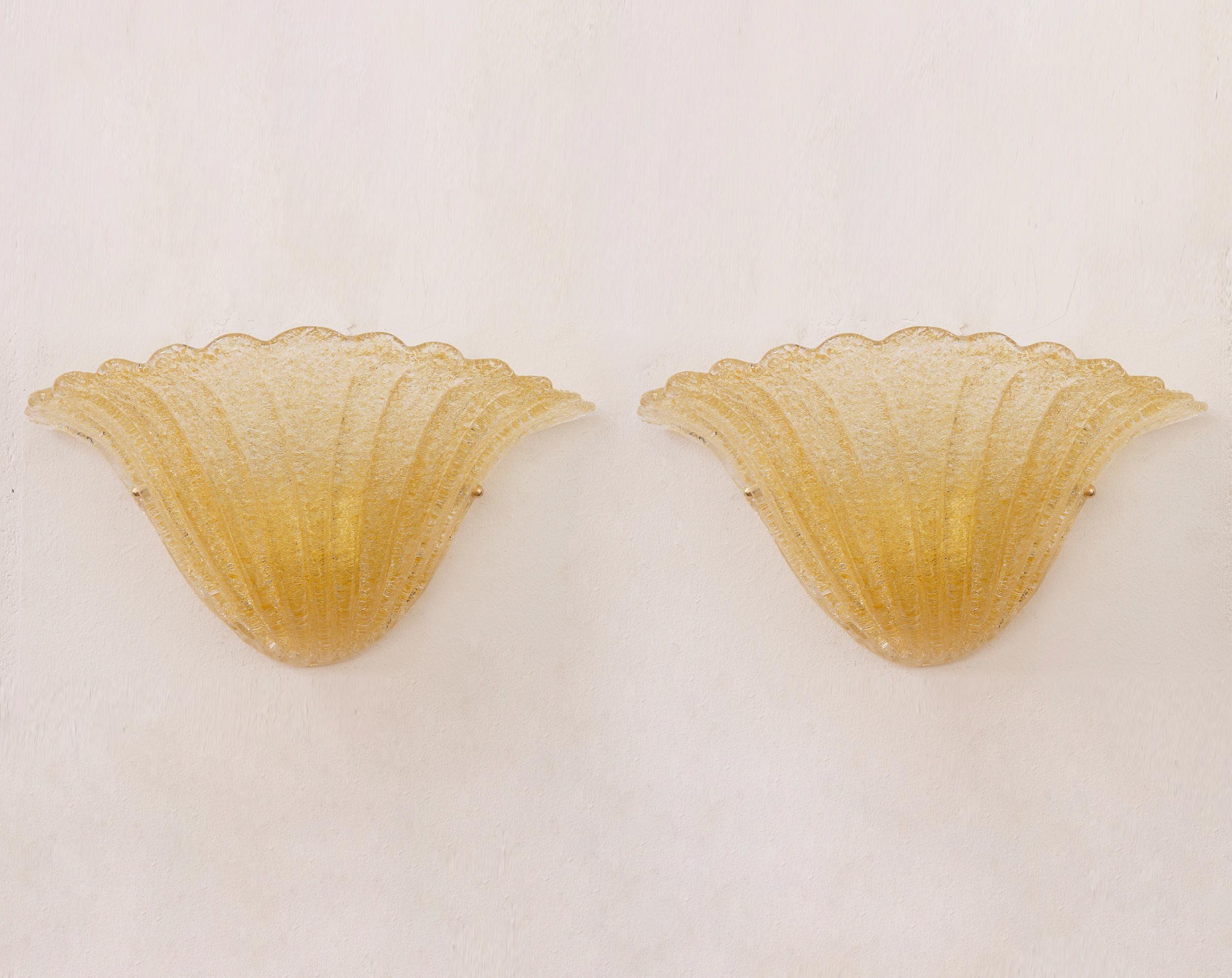 Pair of Elegant Amber Murano glass wall sconce hand with grit - SoloCoseBelle