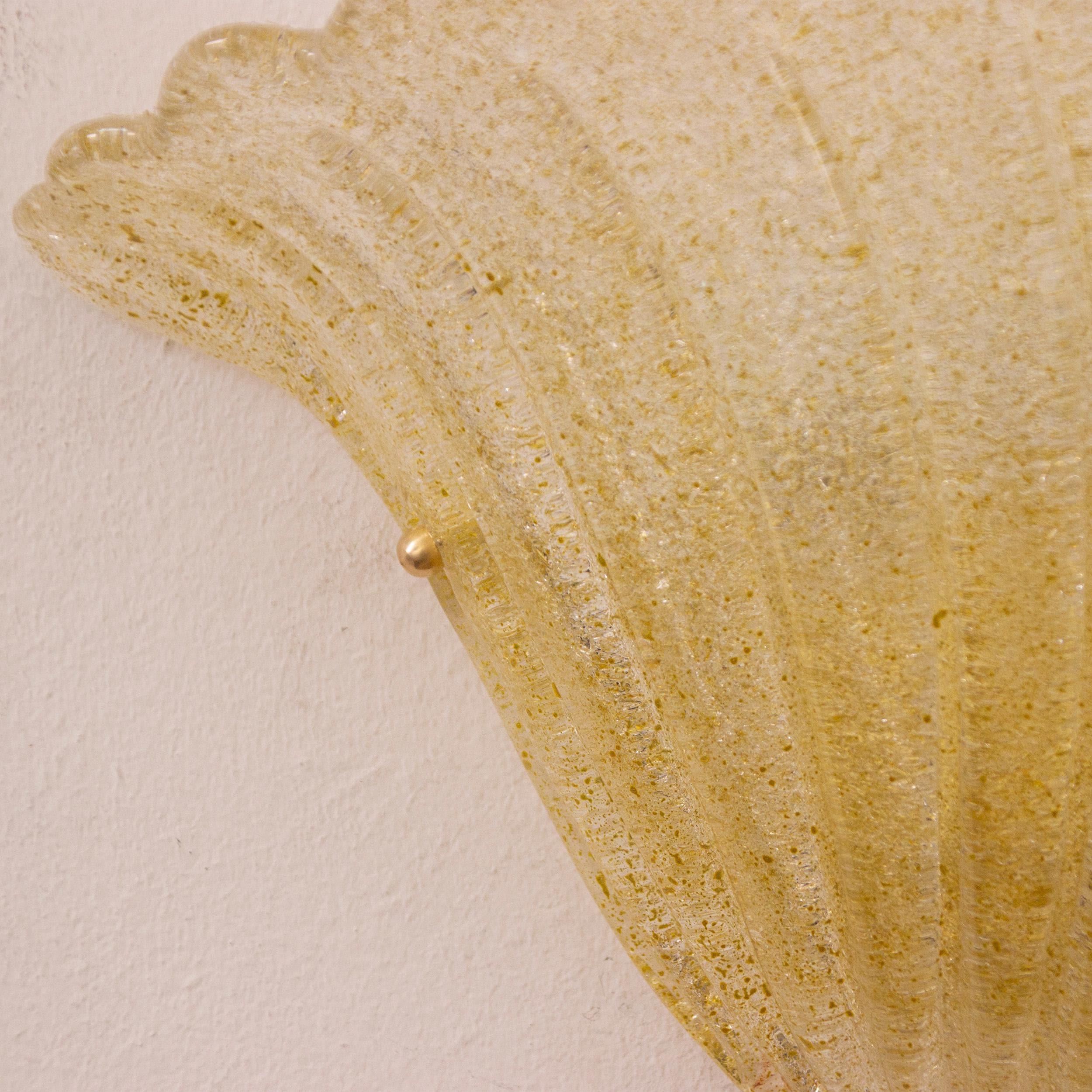 Pair of Elegant Goldish Murano glass wall sconce hand blown with grit - SoloCoseBelle