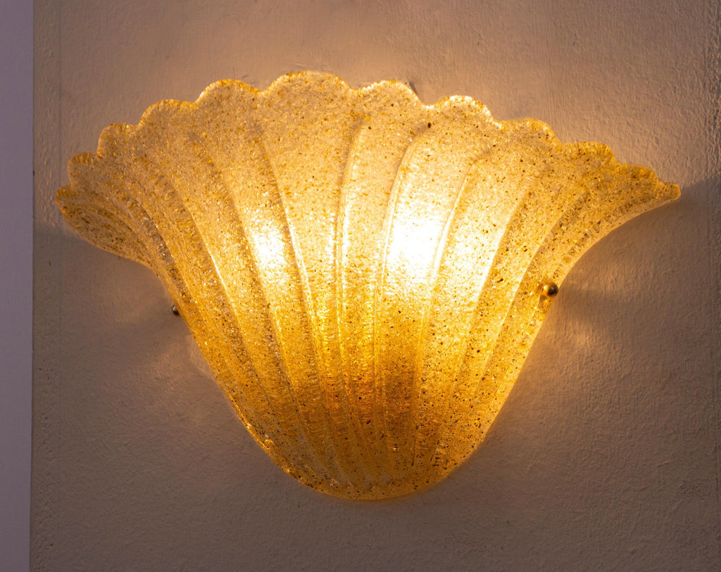 Pair of Elegant Goldish Murano glass wall sconce hand blown with grit - SoloCoseBelle