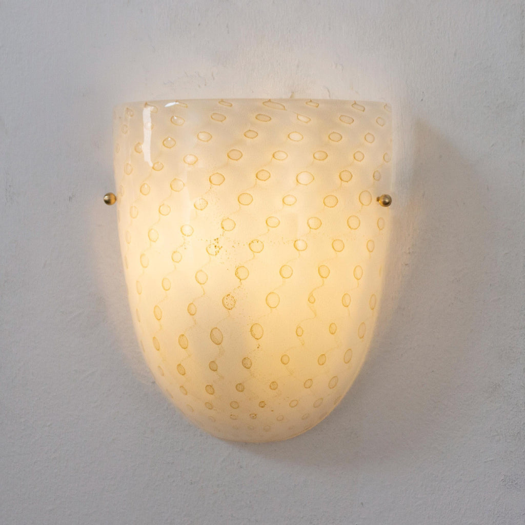 Set of 2 White Murano glass wall sconces with artistic gold decoration - SoloCoseBelle