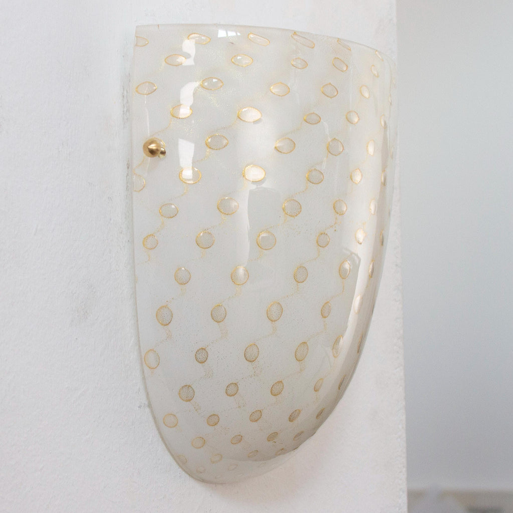 Set of 2 White Murano glass wall sconces with artistic gold decoration - SoloCoseBelle