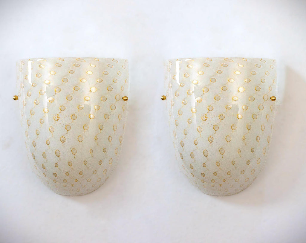 Set of 2 White Murano glass wall sconces with artistic gold decoration - SoloCoseBelle