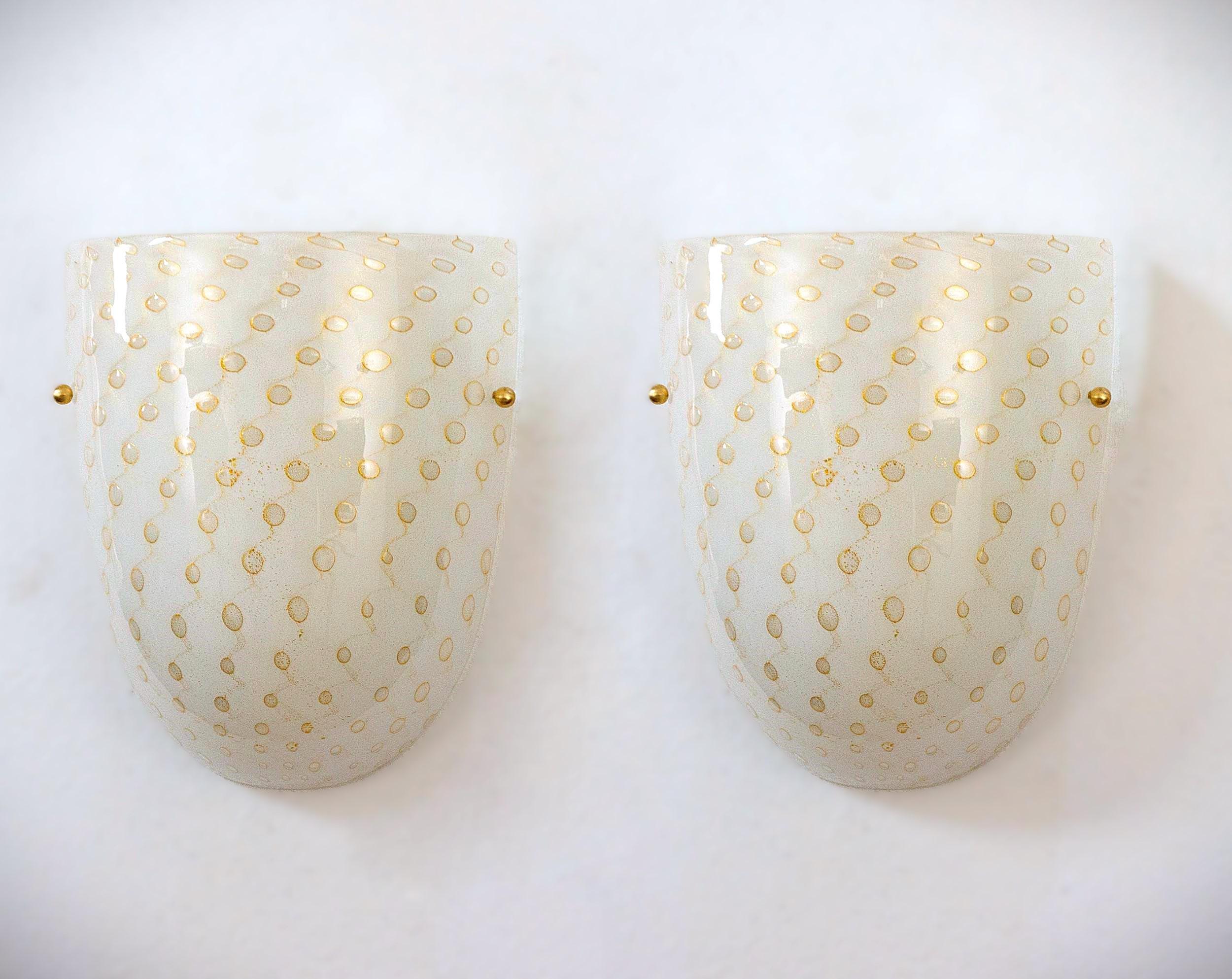 Set of 2 White Murano glass wall sconces with artistic gold decoration - SoloCoseBelle