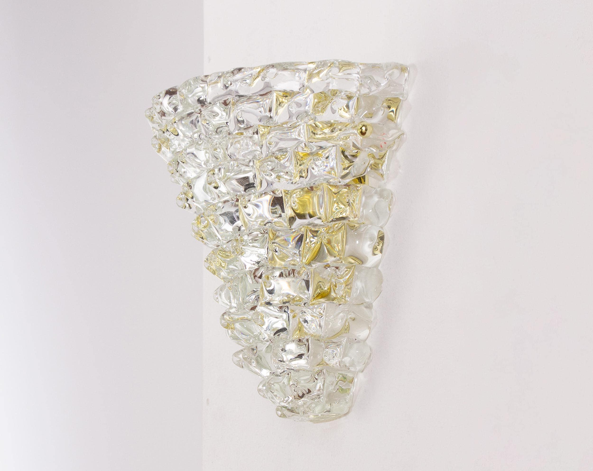 Set of 2 Murano rostrato glass wall sconces pure crystal color - SoloCoseBelle