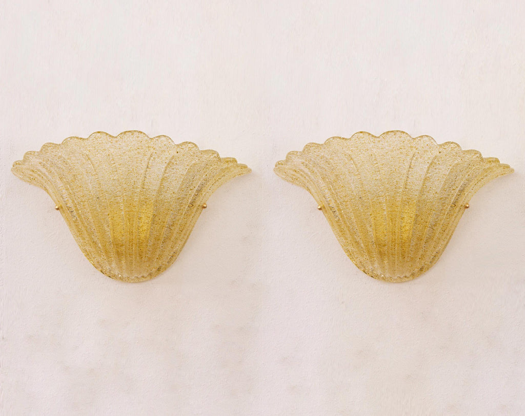 Pair of Elegant Goldish Murano glass wall sconce hand blown with grit - SoloCoseBelle