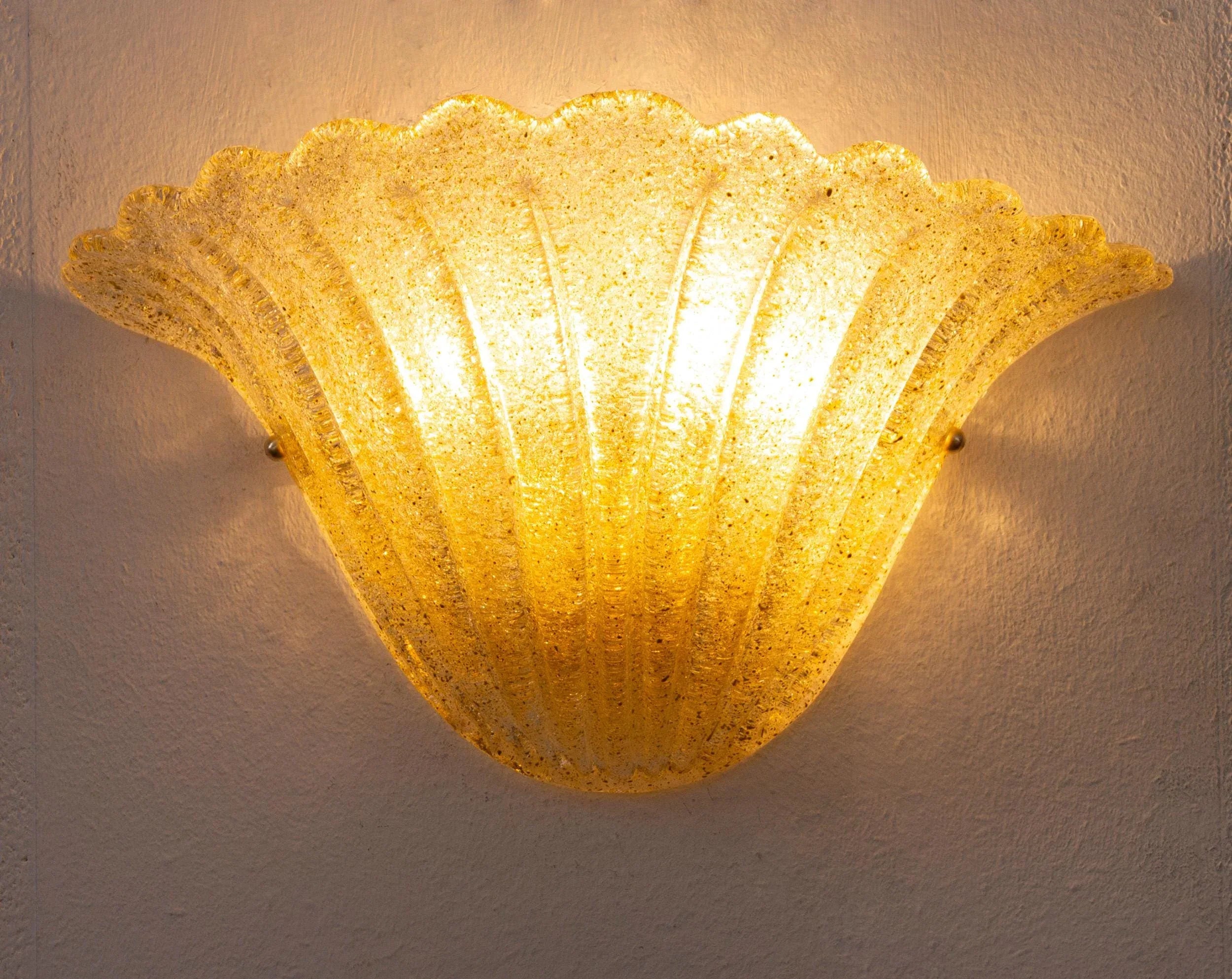 Pair of Elegant Goldish Murano glass wall sconce hand blown with grit - SoloCoseBelle