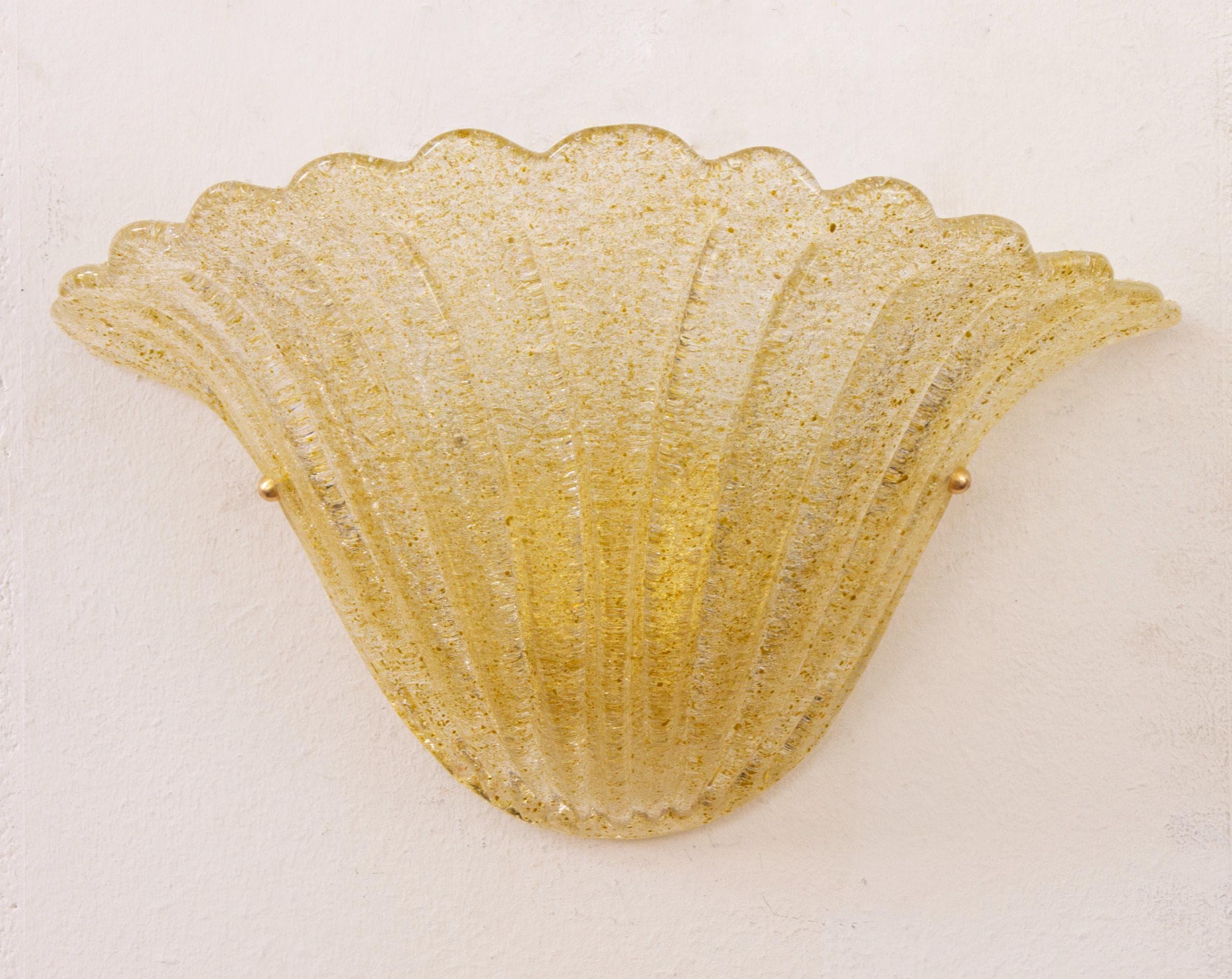Pair of Elegant Goldish Murano glass wall sconce hand blown with grit - SoloCoseBelle