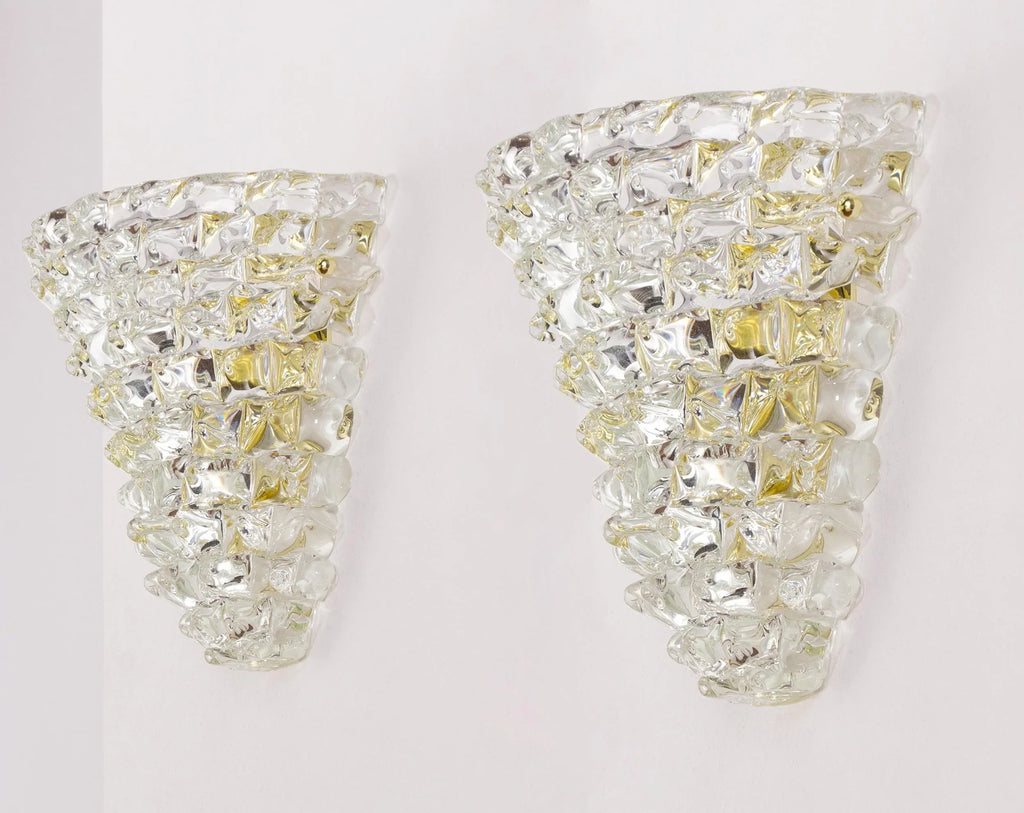 Set of 2 Murano rostrato glass wall sconces pure crystal color - SoloCoseBelle