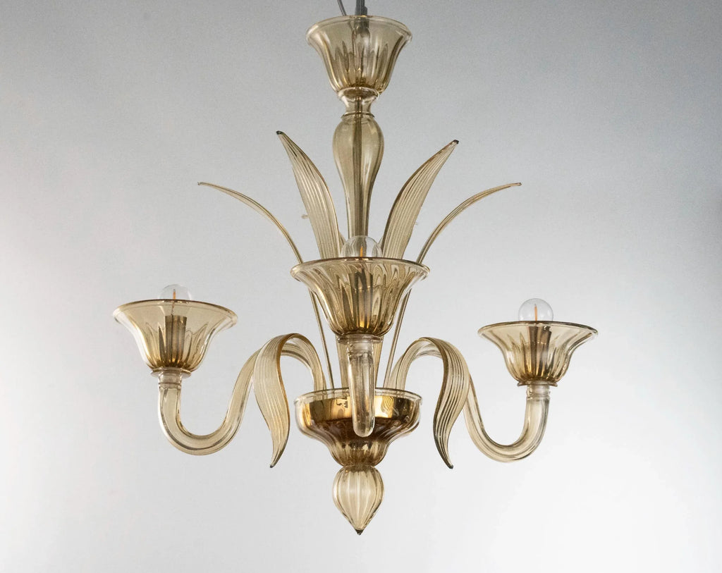 Handmade Murano glass chandelier amber color, 3 lights - SoloCoseBelle