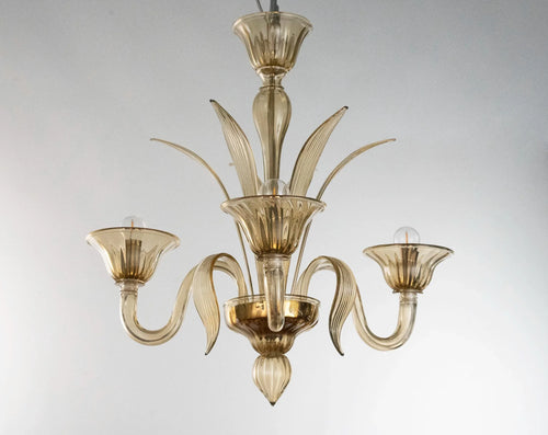 Handmade Murano glass chandelier amber color, 3 lights - SoloCoseBelle
