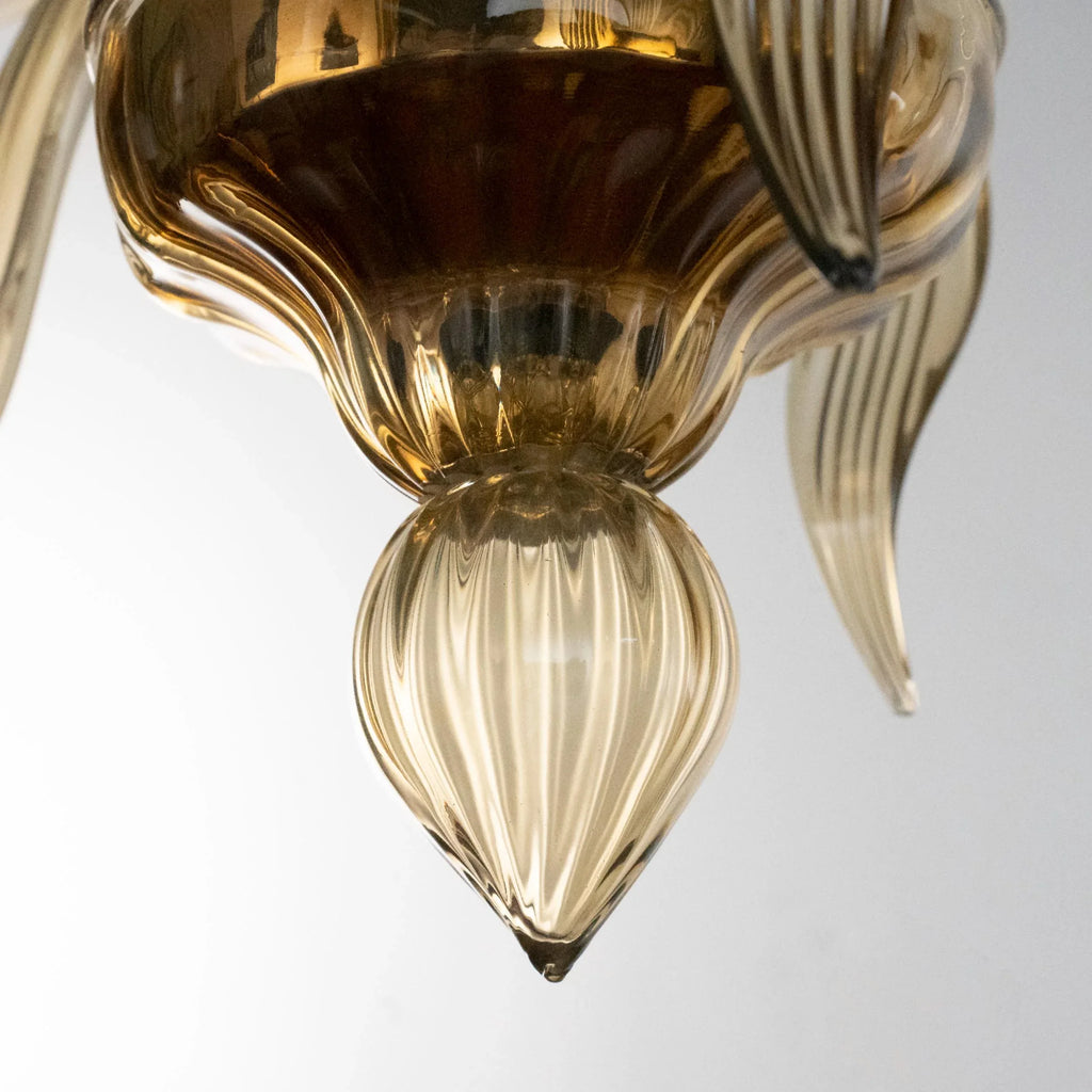 Handmade Murano glass chandelier amber color, 3 lights - SoloCoseBelle