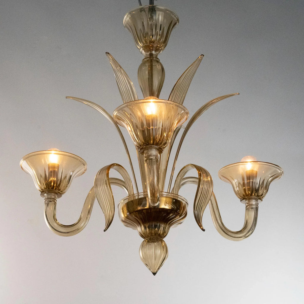 Handmade Murano glass chandelier amber color, 3 lights - SoloCoseBelle