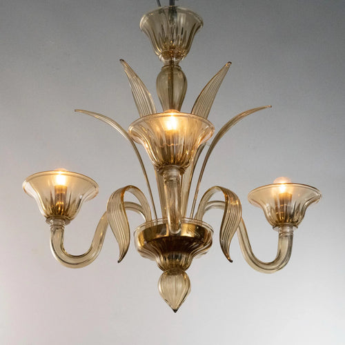 Handmade Murano glass chandelier amber color, 3 lights - SoloCoseBelle