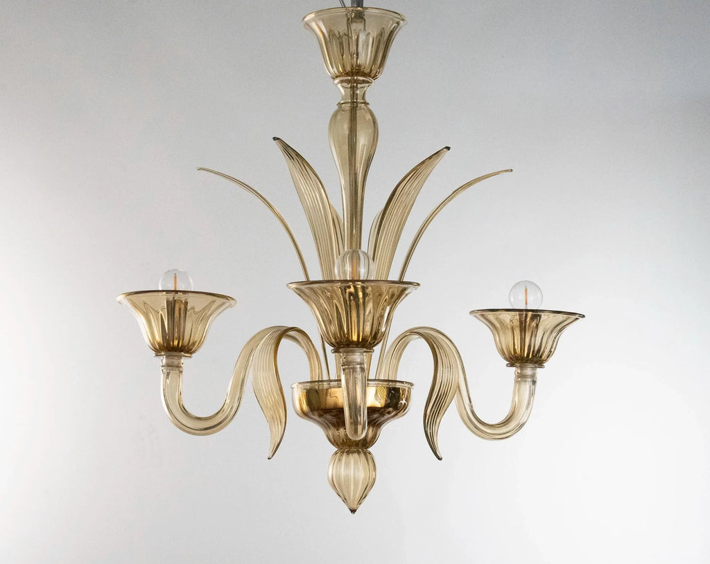 Handmade Murano glass chandelier amber color, 3 lights - SoloCoseBelle