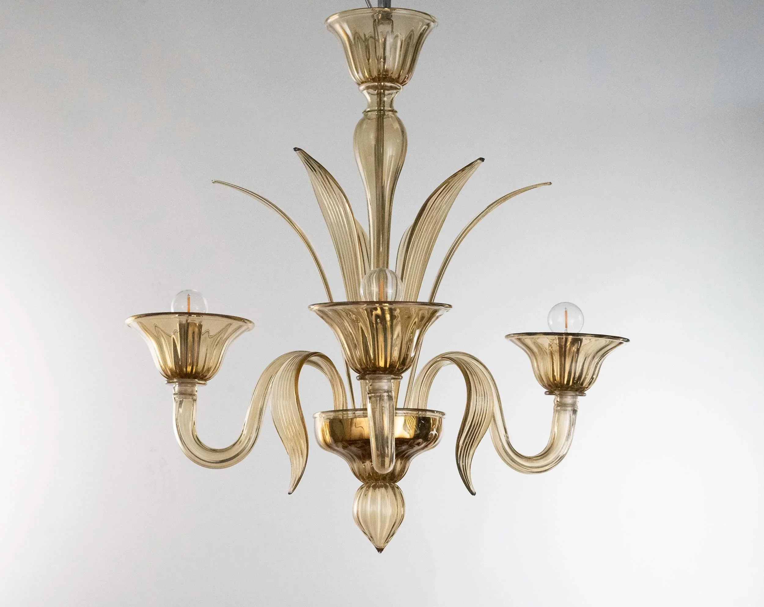 Handmade Murano glass chandelier amber color, 3 lights - SoloCoseBelle