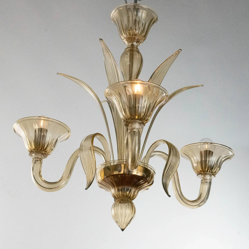 Handmade Murano glass chandelier amber color, 3 lights - SoloCoseBelle