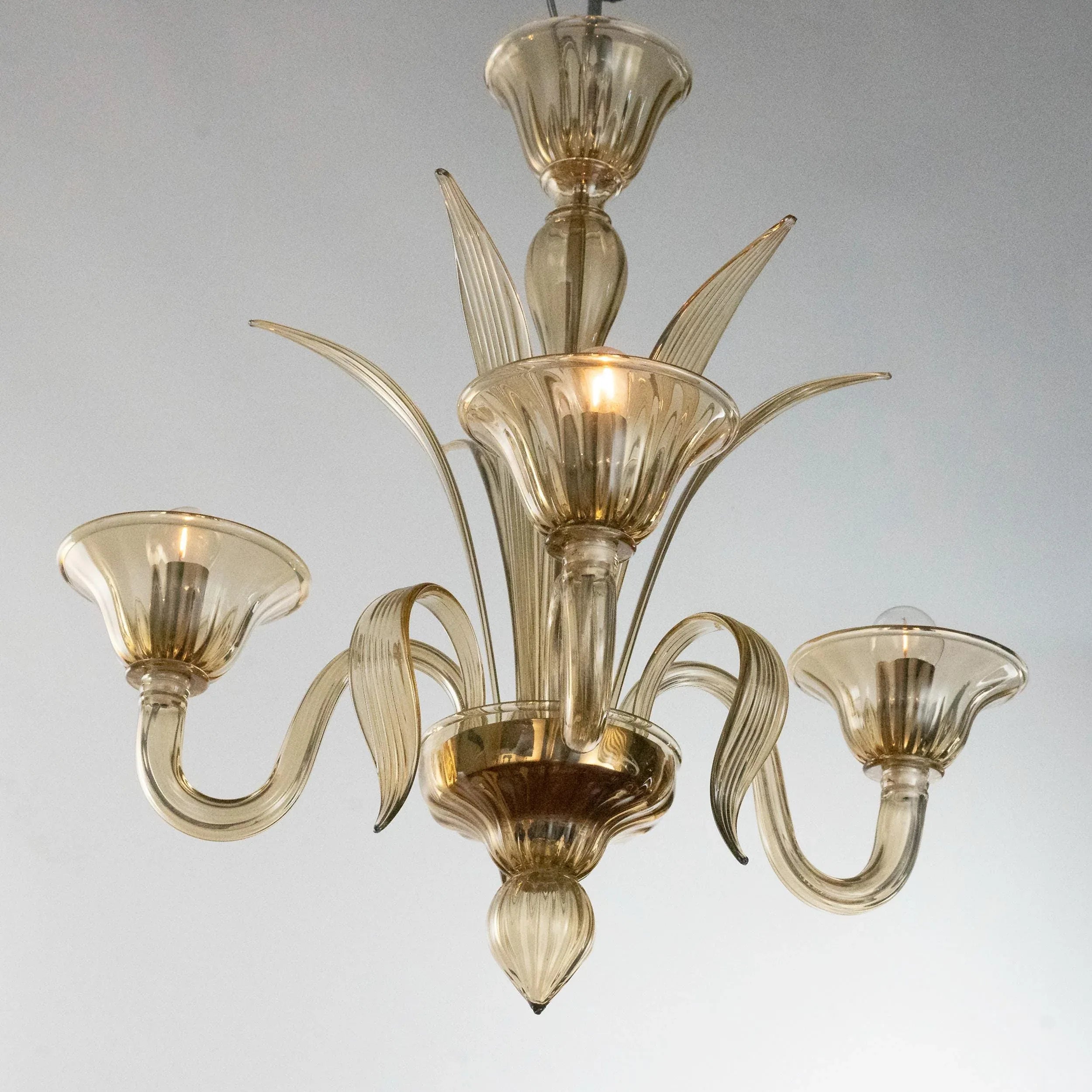 Handmade Murano glass chandelier amber color, 3 lights - SoloCoseBelle