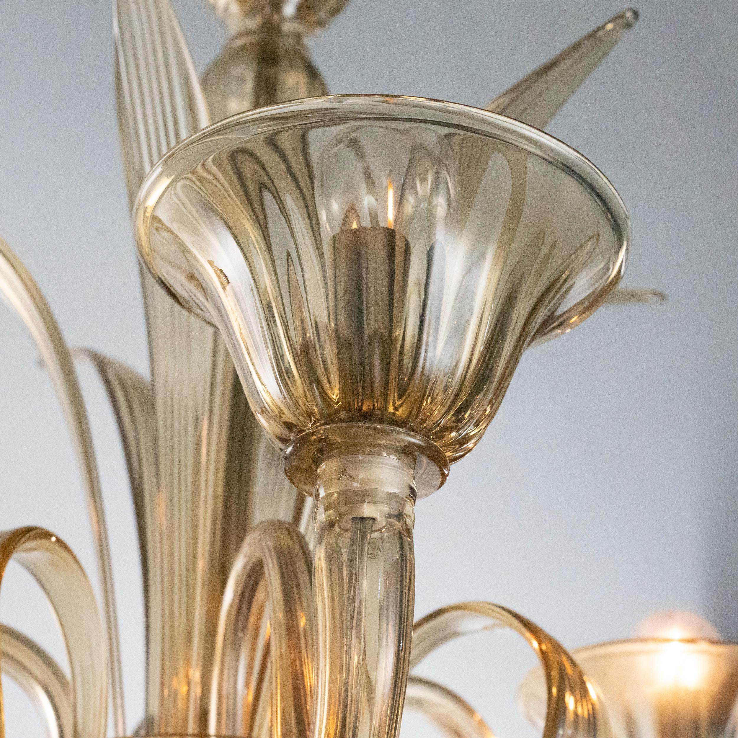 Handmade Murano glass chandelier amber color, 3 lights - SoloCoseBelle