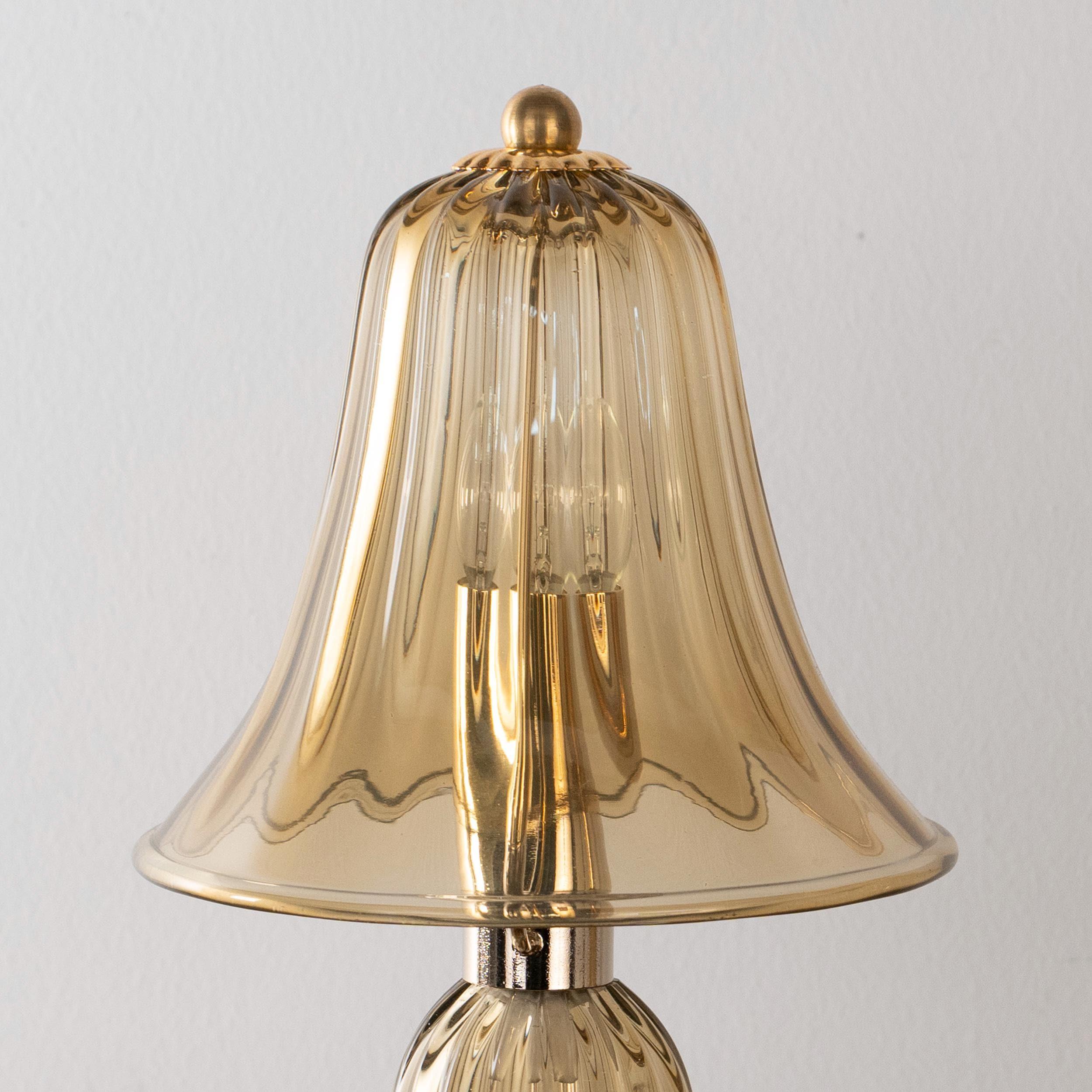 Pair of Murano glass table lamp in smoky color and gold details - SoloCoseBelle
