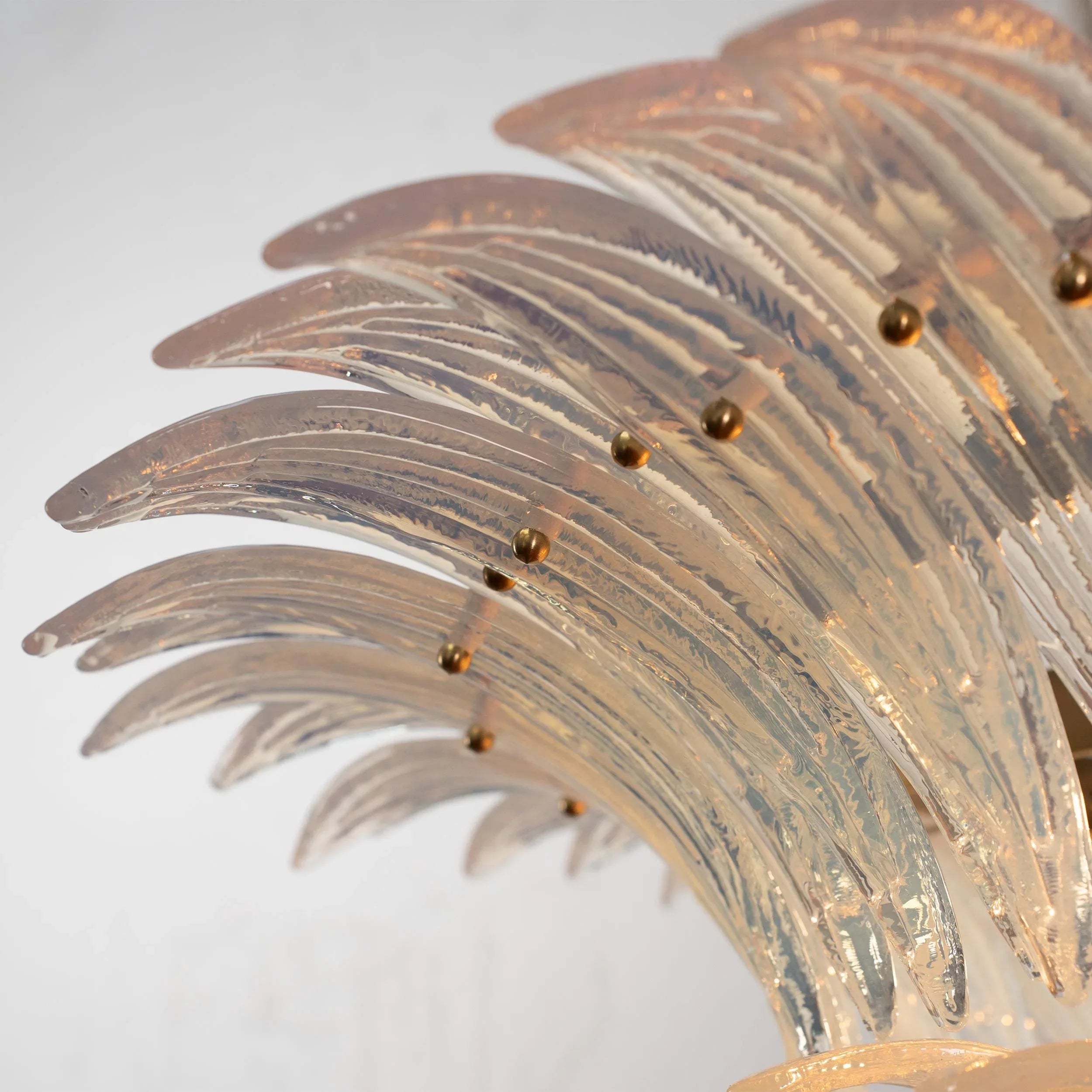Palmette Chandelier, Opal artistic Glass Deco, Handmade Murano Lighting - SoloCoseBelle