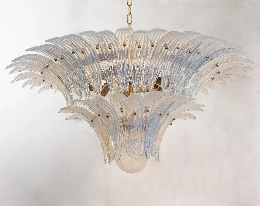 Palmette Chandelier, Opal artistic Glass Deco, Handmade Murano Lighting - SoloCoseBelle