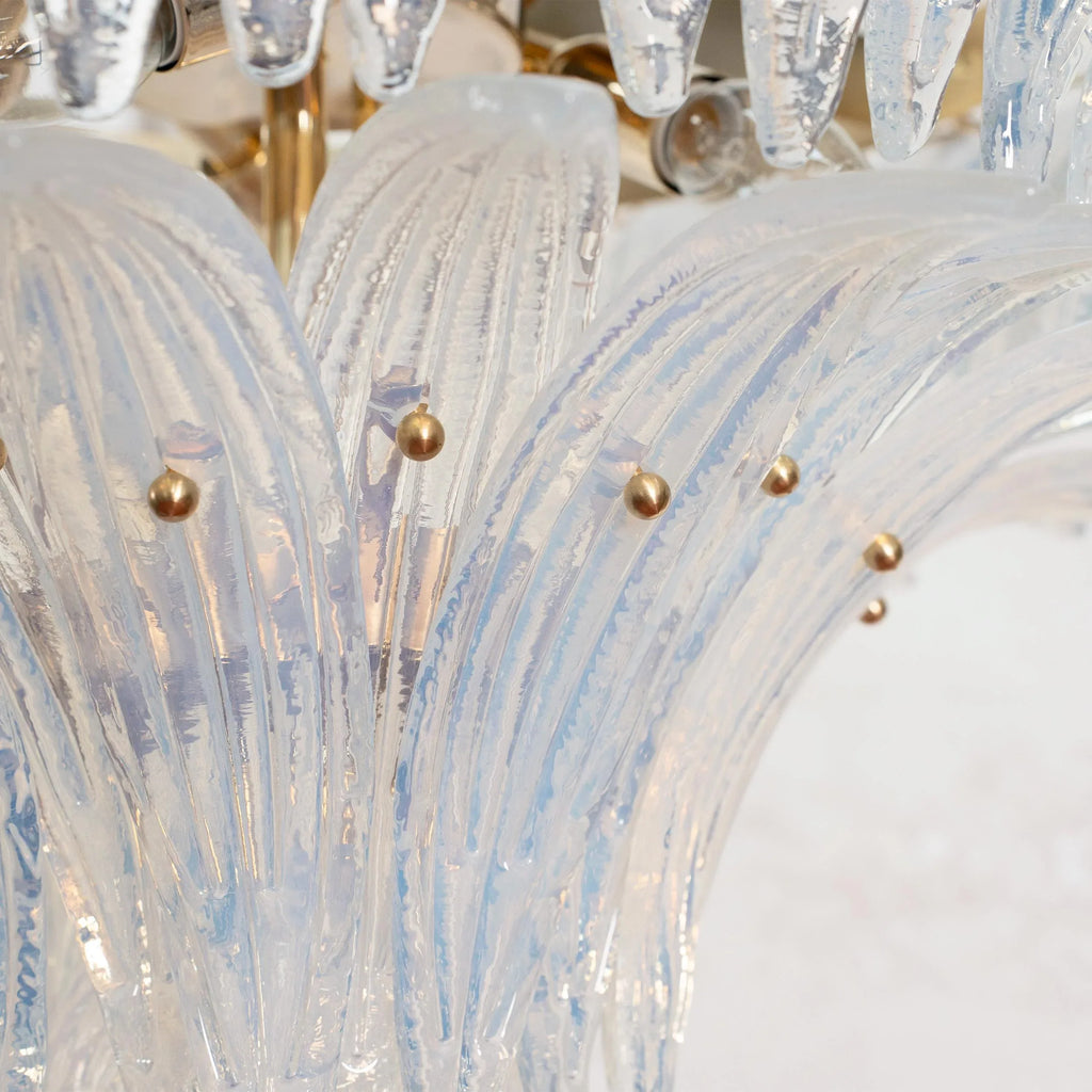 Palmette Chandelier, Opal artistic Glass Deco, Handmade Murano Lighting - SoloCoseBelle