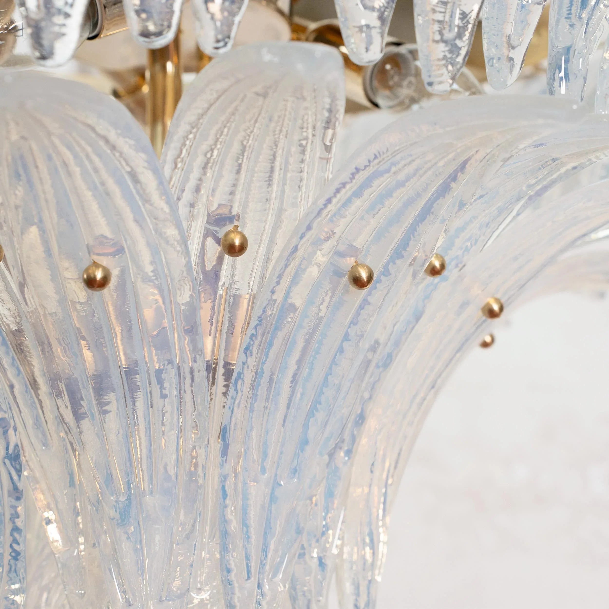 Palmette Chandelier, Opal artistic Glass Deco, Handmade Murano Lighting - SoloCoseBelle